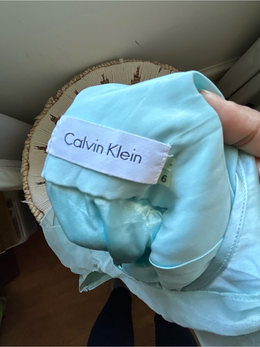 Calvin Klein Pale Aqua Silk Maxi Dress with Braided Waist - Picture 5 of 6
